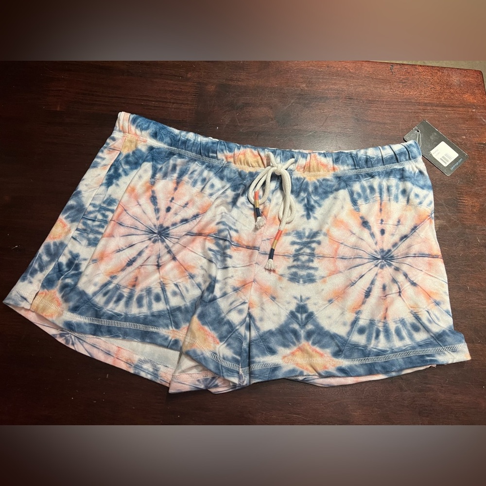 PJ Salvage Blue and Orange Tie-Dye High Waist Shorts